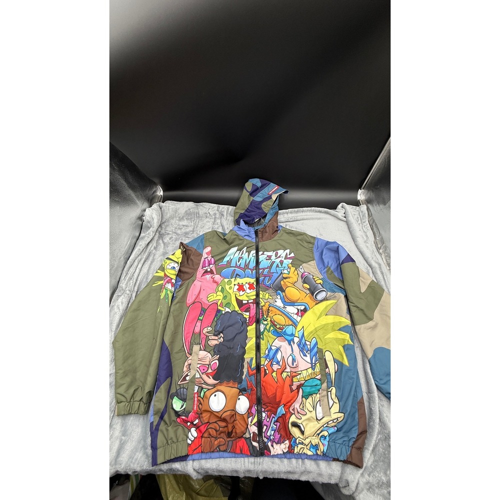 Members Only x Nickelodeon Jacket Mens L Cartoon Characters Hooded Windbreaker